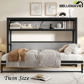 Bellemave® Twin Size Metal Murphy Bed with Shelves, Foldable and Space - saving Design - Bellemave